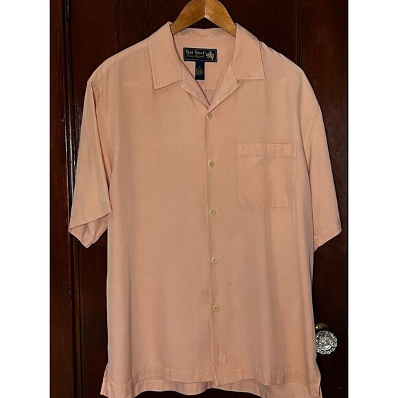 LOT OF 4 NAT NAST CAMP SHIRTS 1 LINEN 3 SILK FLAWS BLUE PINK BEIGE SIZE M - Picture 9 of 13